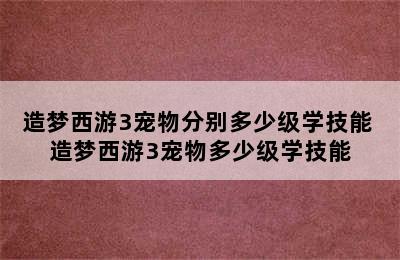 造梦西游3宠物分别多少级学技能 造梦西游3宠物多少级学技能